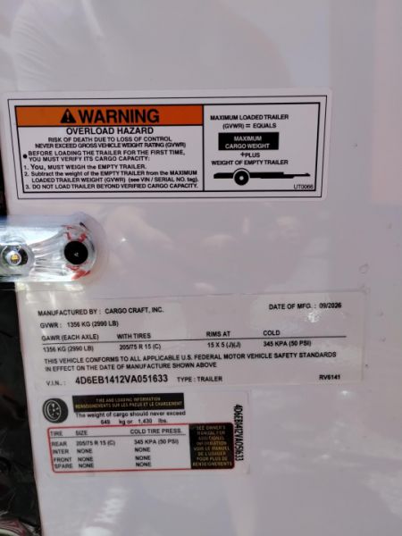 New 2027 Cargo Craft 6X12 White Single Enclosed Trailer with Black Out Package and 2990 GVWR Cargo / Enclosed Trailer