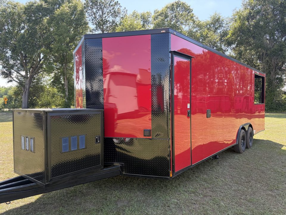 New 2026 Quality Cargo 8.5x24TA Red Porch Trailer Concession
