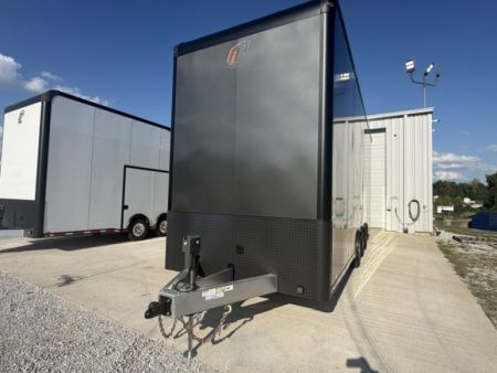 New In-Tech Lite 8.5x28 Stacker Race Trailer-18K - Charcoal W/ Black Trim , Winch, Ramp Ext, Airline Track, Black Int PKG, and Base Cabinet Dlt