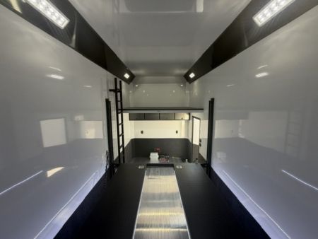 New In-Tech Lite 8.5x28 Stacker Race Trailer-18K - Charcoal W/ Black Trim , Winch, Ramp Ext, Airline Track, Black Int PKG, and Base Cabinet Dlt