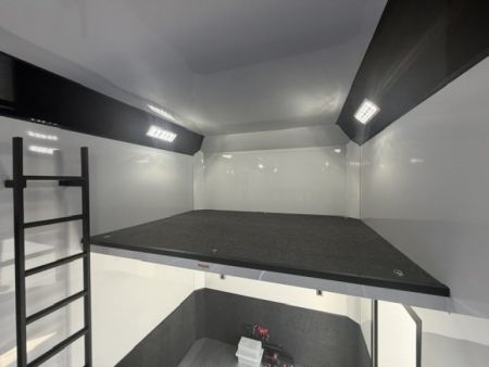 New In-Tech Lite 8.5x28 Stacker Race Trailer-18K - Charcoal W/ Black Trim , Winch, Ramp Ext, Airline Track, Black Int PKG, and Base Cabinet Dlt