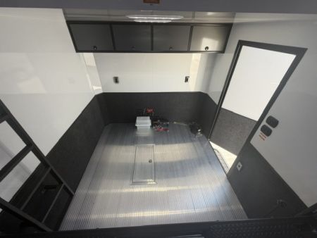 New In-Tech Lite 8.5x28 Stacker Race Trailer-18K - Charcoal W/ Black Trim , Winch, Ramp Ext, Airline Track, Black Int PKG, and Base Cabinet Dlt