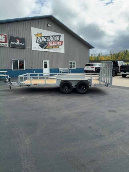 New 2027 Quality Steel and Aluminum 82x16 Angle Landscape TA Galvanized Utility Trailer