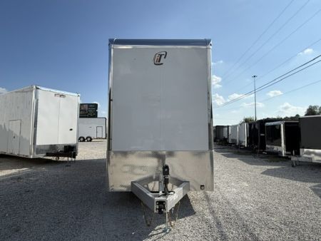 New In-Tech Lite 8.5x32 Stacker Race Trailer-21K - White W/ L Base Cabinet, Air-Line Track, Tool Drawers, & Fold Up Table