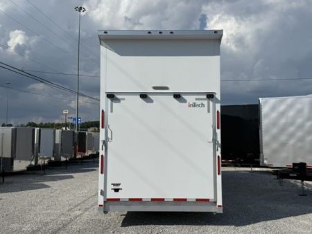New In-Tech Lite 8.5x32 Stacker Race Trailer-21K - White W/ L Base Cabinet, Air-Line Track, Tool Drawers, & Fold Up Table