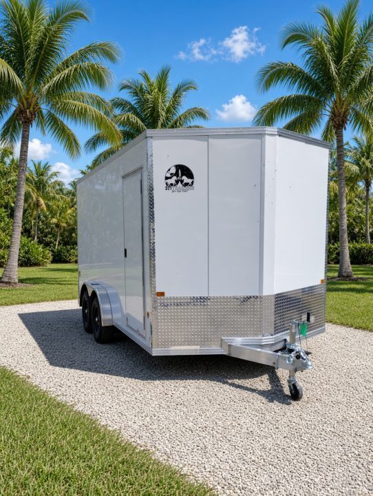 New 2026 7.5x16 White Aluminum Enclosed Trailer | 7K GVWR | Rear Canopy & Ramp Cargo / Enclosed Traile