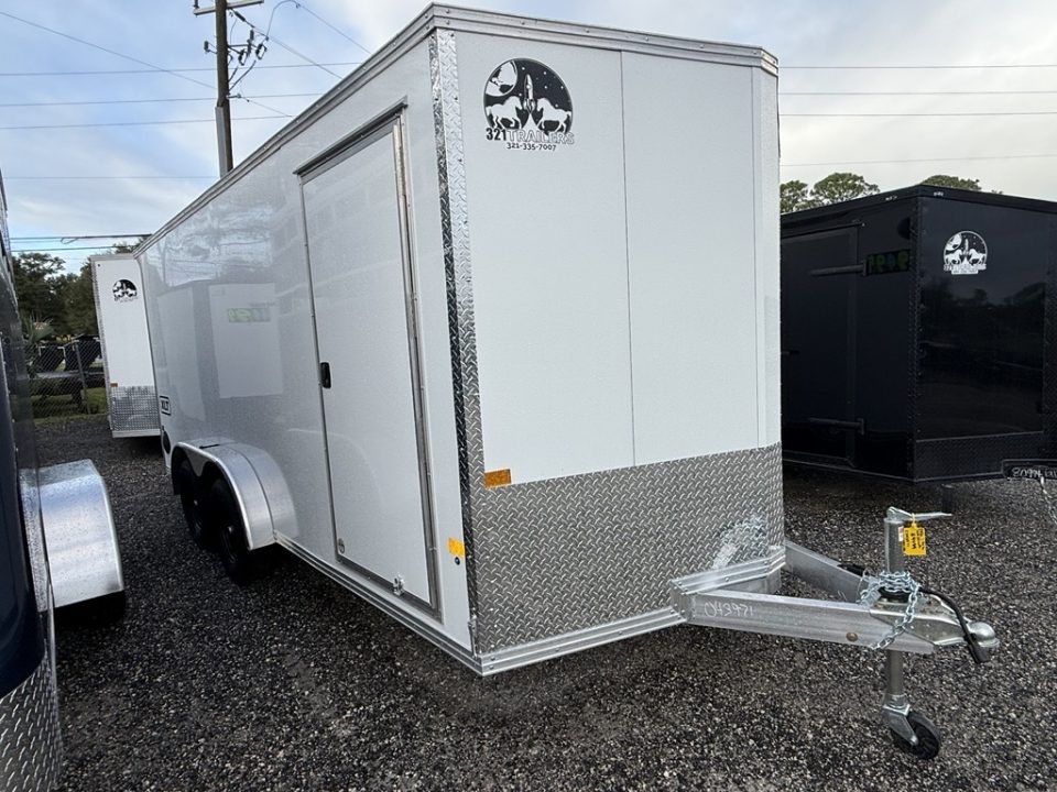 New 2026 7.5x16 White Aluminum Enclosed Trailer | 7K GVWR | Rear Canopy & Ramp Cargo / Enclosed Traile