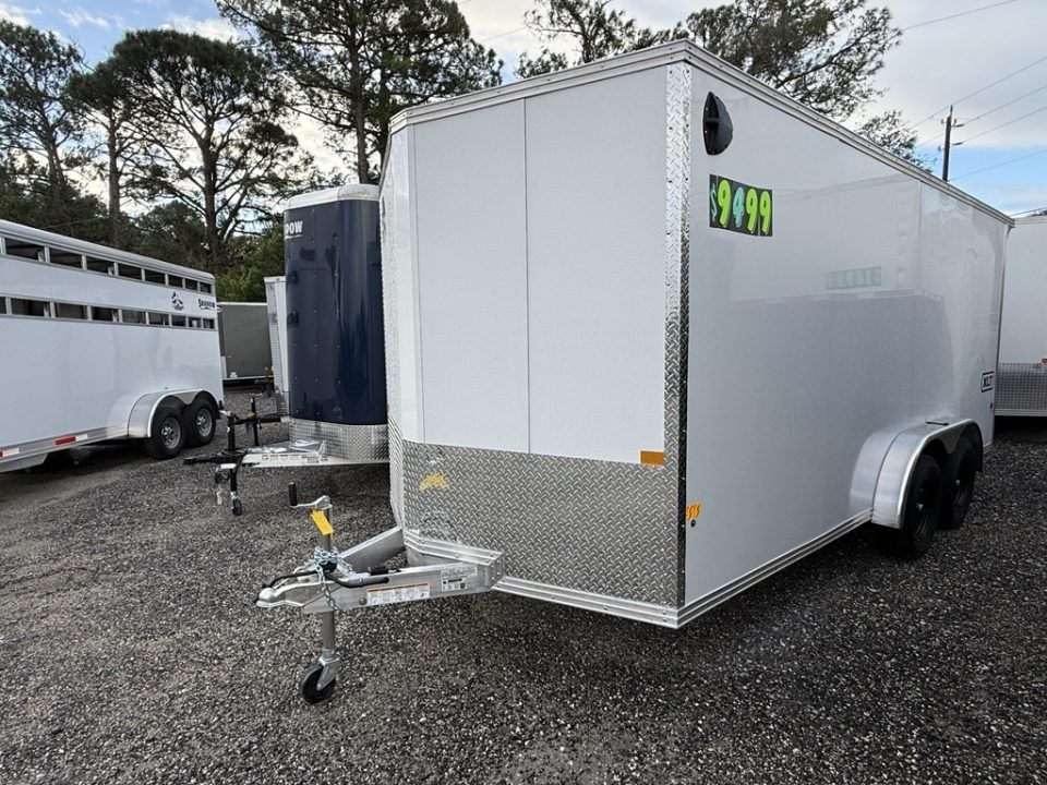 New 2026 7.5x16 White Aluminum Enclosed Trailer | 7K GVWR | Rear Canopy & Ramp Cargo / Enclosed Traile