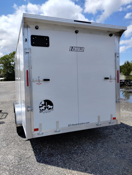 New 2026 7.5x16 White Aluminum Enclosed Trailer | 7K GVWR | Rear Canopy & Ramp Cargo / Enclosed Traile