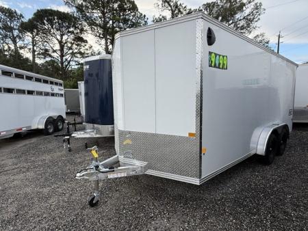 New 2026 7.5x16 White Aluminum Enclosed Trailer | 7K GVWR | Rear Canopy & Ramp Cargo / Enclosed Traile