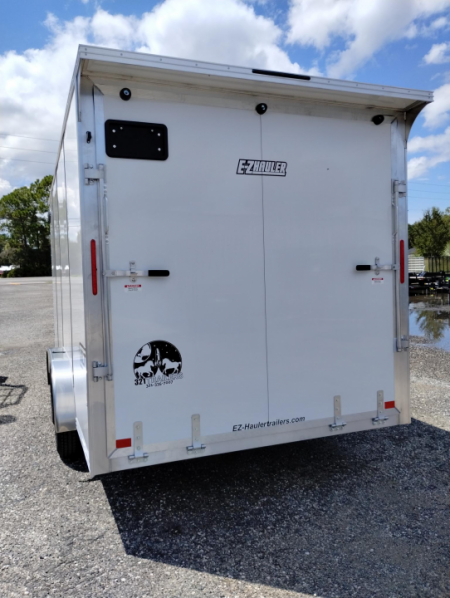 New 2026 7.5x16 White Aluminum Enclosed Trailer | 7K GVWR | Rear Canopy & Ramp Cargo / Enclosed Traile