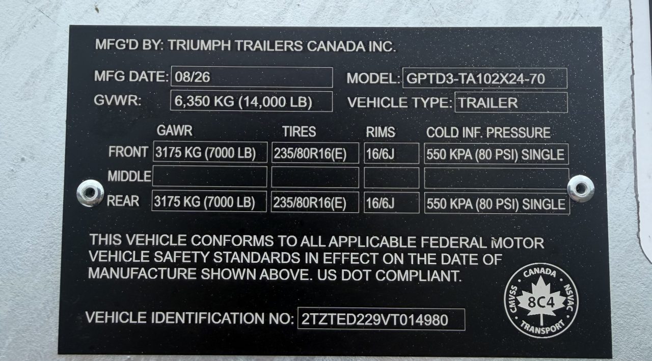 New 2027 Triumph Trailers GPTD3-TA102X24-70 Deckover Trailer