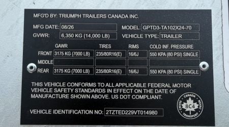 New 2027 Triumph Trailers GPTD3-TA102X24-70 Deckover Trailer