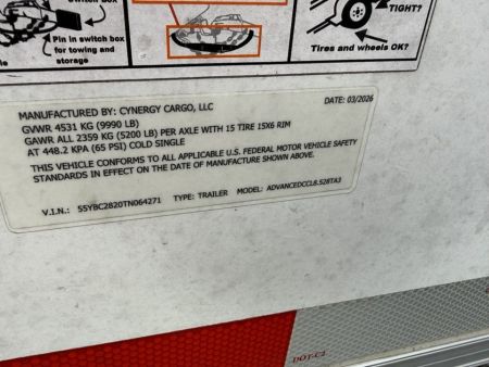 Used 2026 Cynergy Cargo 8.5x28 Enclosed Cargo Trailer | Tandem Axle | 9,990 GVWR Cargo / Enclosed Trailer