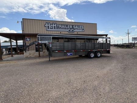 New 2027 Gooseneck Trailer MFG STEEL STOCK 24' WITH METAL TOP Stock / Stock Combo Trailer