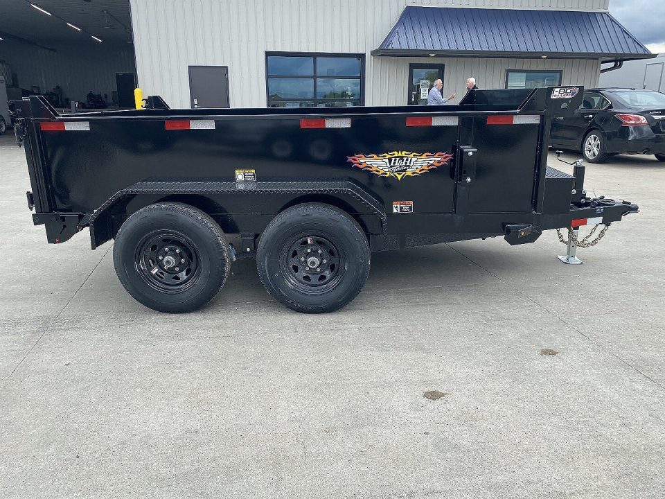 New 2027 H&H Black 76"x12' 10k Single Ram Utility Dump Trailer