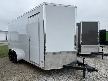 New 2027 Cross White 7'x16' 7k Beta Flat Top V-Nose Enclosed Cargo Trailer