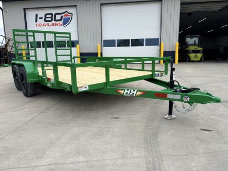 New 2027 H&H Green Steel 82 x14' 7k Rail Side Utility Trailer