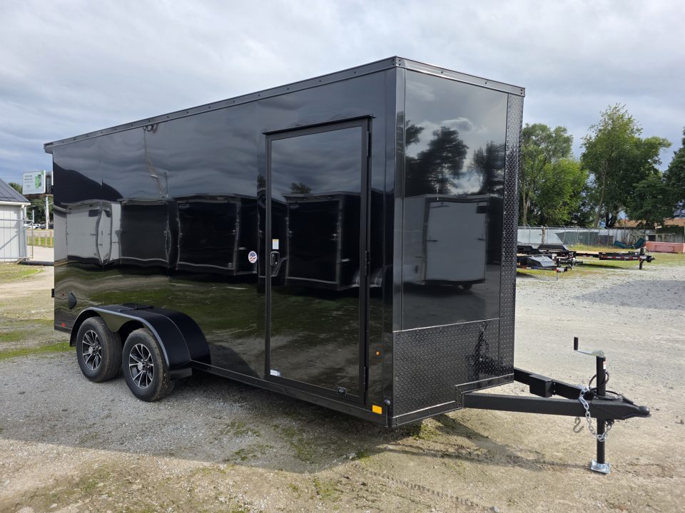 New 2027 Look Trailers 7X16 7' INSIDE RAMP DOOR 80" REAR OPENING 7 X 16 BLACKOUT SCREWLESS Cargo / Enclosed Trailer