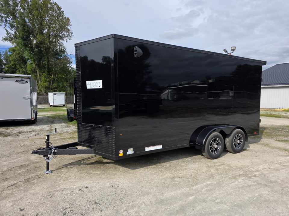 New 2027 Look Trailers 7X16 7' INSIDE RAMP DOOR 80" REAR OPENING 7 X 16 BLACKOUT SCREWLESS Cargo / Enclosed Trailer