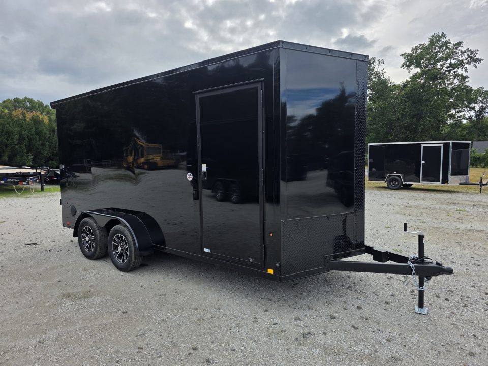 New 2027 Look Trailers 7X16 7' INSIDE RAMP DOOR 80" REAR OPENING 7 X 16 BLACKOUT SCREWLESS Cargo / Enclosed Trailer