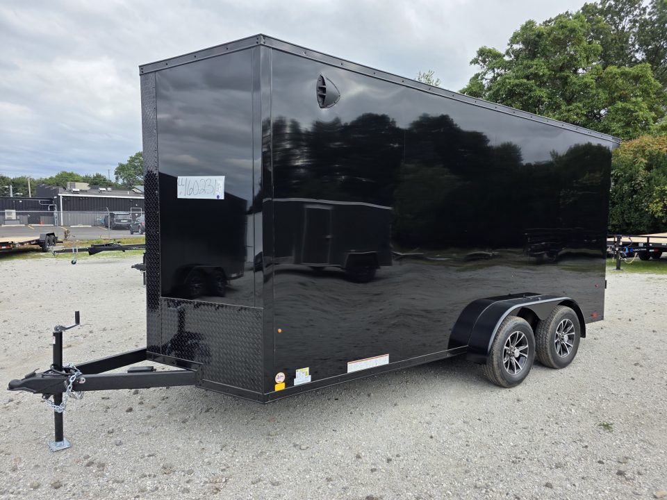 New 2027 Look Trailers 7X16 7' INSIDE RAMP DOOR 80" REAR OPENING 7 X 16 BLACKOUT SCREWLESS Cargo / Enclosed Trailer