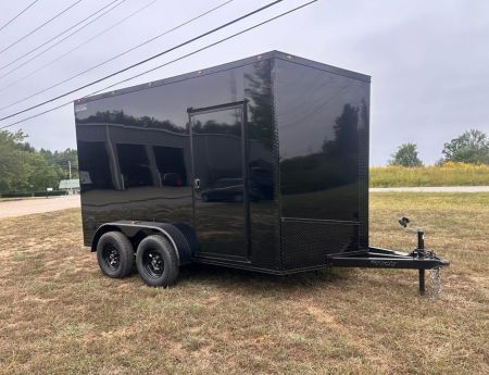 New 2027 7X12 Enclosed Trailer-3500LB Tandem Axle-7'ft Interior-Black Poly-Blackout