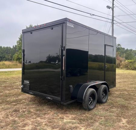 New 2027 7X12 Enclosed Trailer-3500LB Tandem Axle-7'ft Interior-Black Poly-Blackout