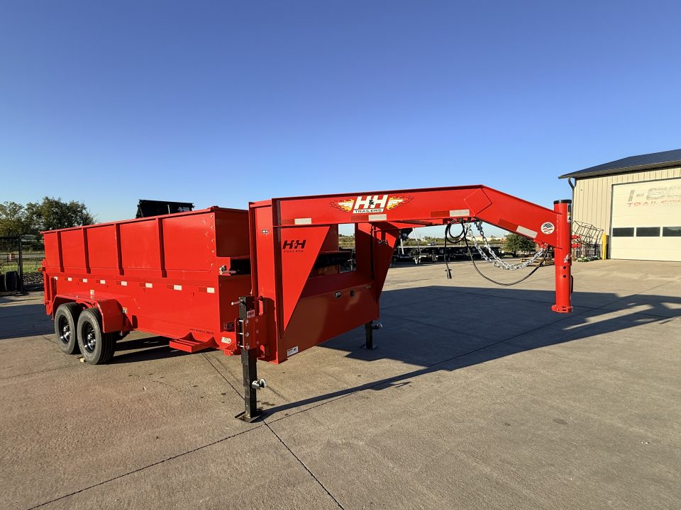 New 2027 H&H Red 83"x16' 15.4k Telescopic I-Beam Gooseneck Dump Trailer