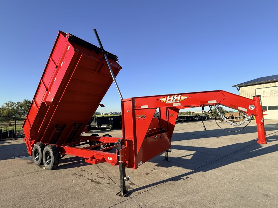 New 2027 H&H Red 83"x16' 15.4k Telescopic I-Beam Gooseneck Dump Trailer