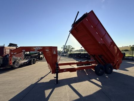 New 2027 H&H Red 83"x16' 15.4k Telescopic I-Beam Gooseneck Dump Trailer