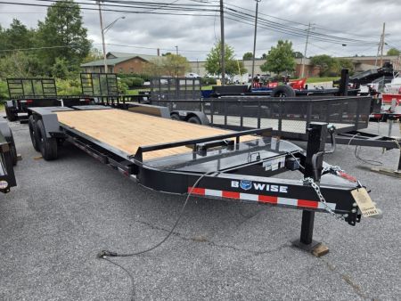 New 7 x 22 BWISE EF22-14-HD Equipment Trailer, 15.4K GVWR ***I-Beam Frame, Full-Width Ramps, Winch Mount, 3' Self-Cleaning Dovetail