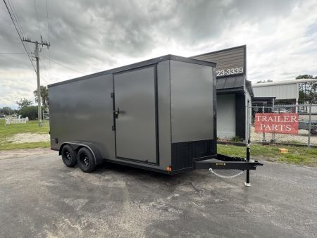 New 2027 Covered Wagon Trailers 7X16 TA 7FT INT HT RAMP CHARCOAL WITH BLA Cargo / Enclosed Trailer