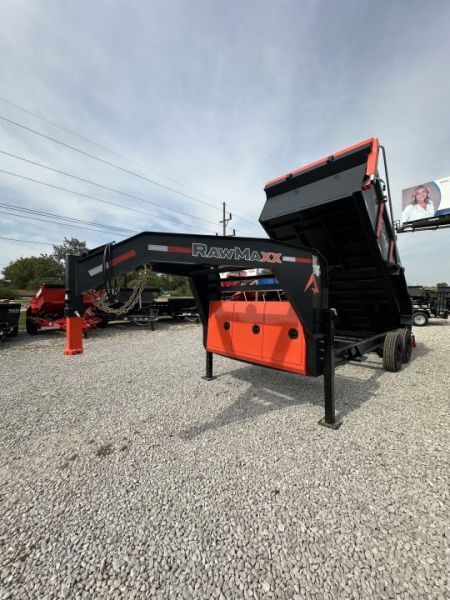 New 2027 RawMaxx LPXSE16GN16K Dump Trailer 83X16 TA GOOSENECK 36  SIDES (GVW:16000) BLACK/ORANGE 2-TONED