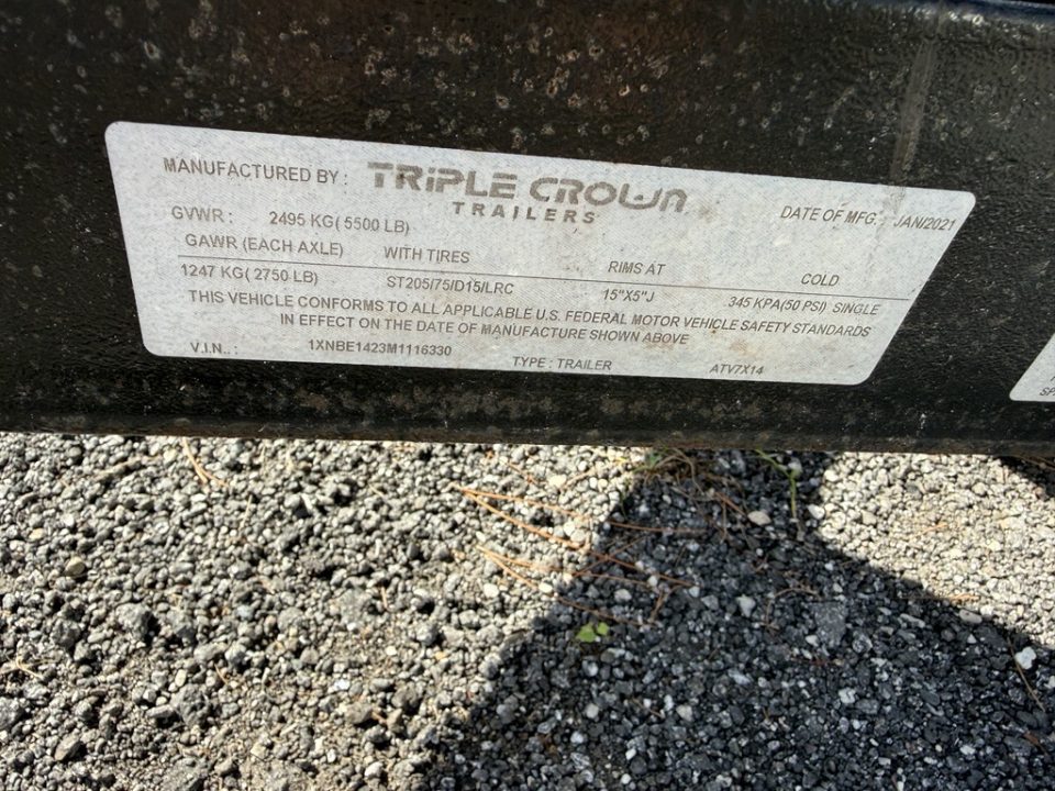 Used 2021 Triple Crown Trailers 7 x 14 Tandem Axle ATV Utility Trailer with 2 5' Removable Side Load ATV Ramps Utility Trailer