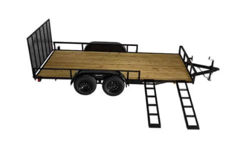 Used 2021 Triple Crown Trailers 7 x 14 Tandem Axle ATV Utility Trailer with 2 5' Removable Side Load ATV Ramps Utility Trailer