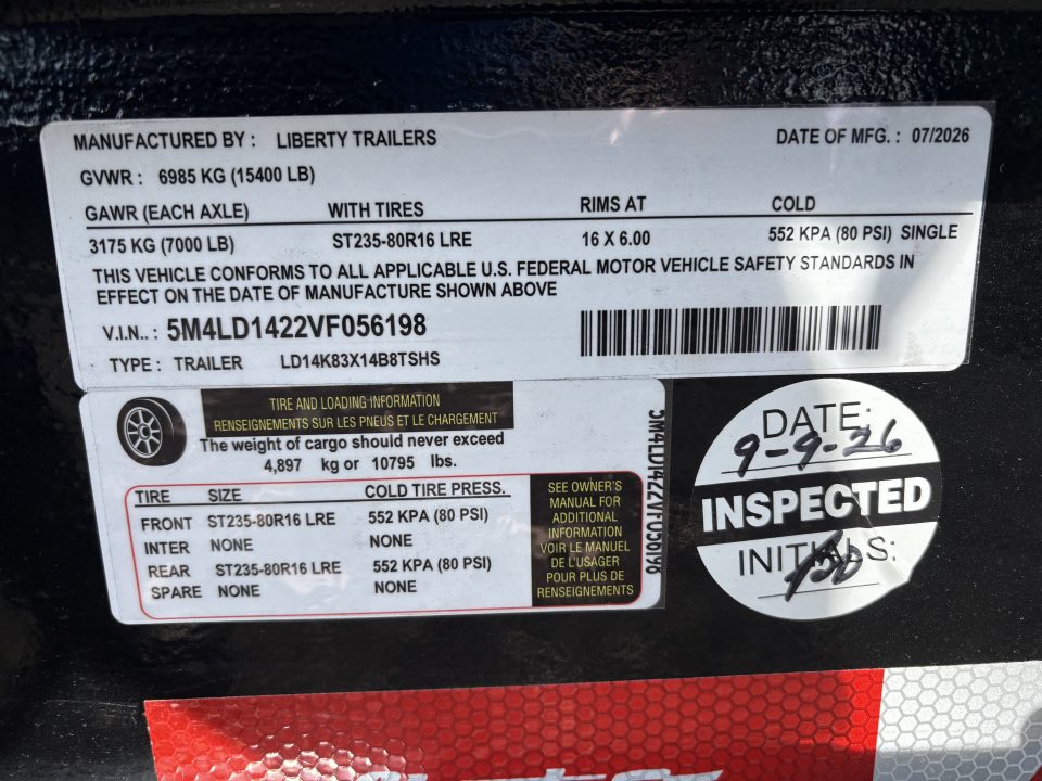 New 2027 Liberty 83X14 Dump Trailer