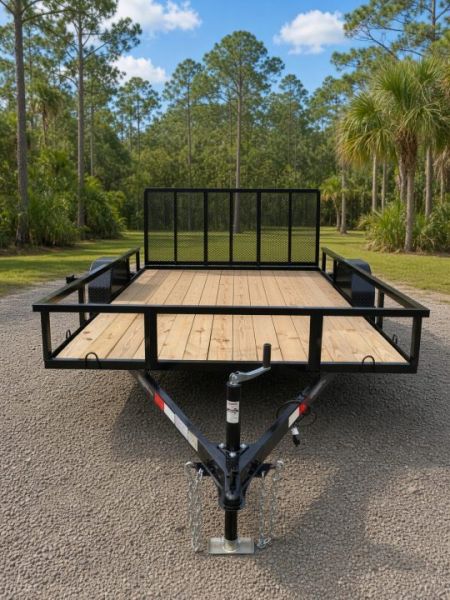 New 2026 Southern Grace Steel Fabrication 7x12 Utility Trailer with Mesh Back Gate with 2990 GVWR
