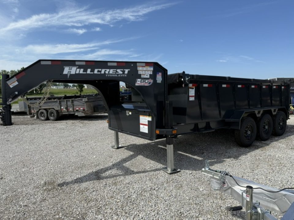 New 2027 Hillcrest Charcoal 7'x16' 21k Triple Axle 40" Side Gooseneck Dump Trailer
