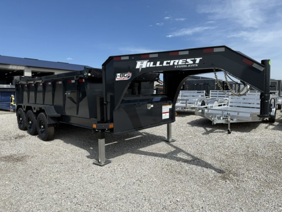 New 2027 Hillcrest Charcoal 7'x16' 21k Triple Axle 40" Side Gooseneck Dump Trailer