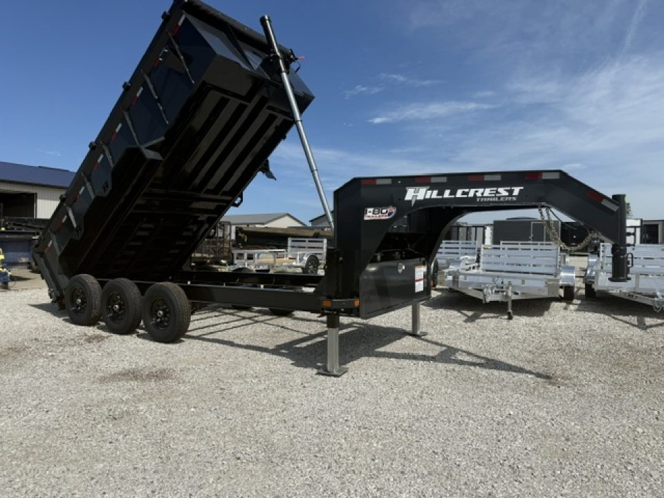 New 2027 Hillcrest Charcoal 7'x16' 21k Triple Axle 40" Side Gooseneck Dump Trailer