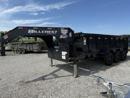 New 2027 Hillcrest Charcoal 7'x16' 21k Triple Axle 40" Side Gooseneck Dump Trailer