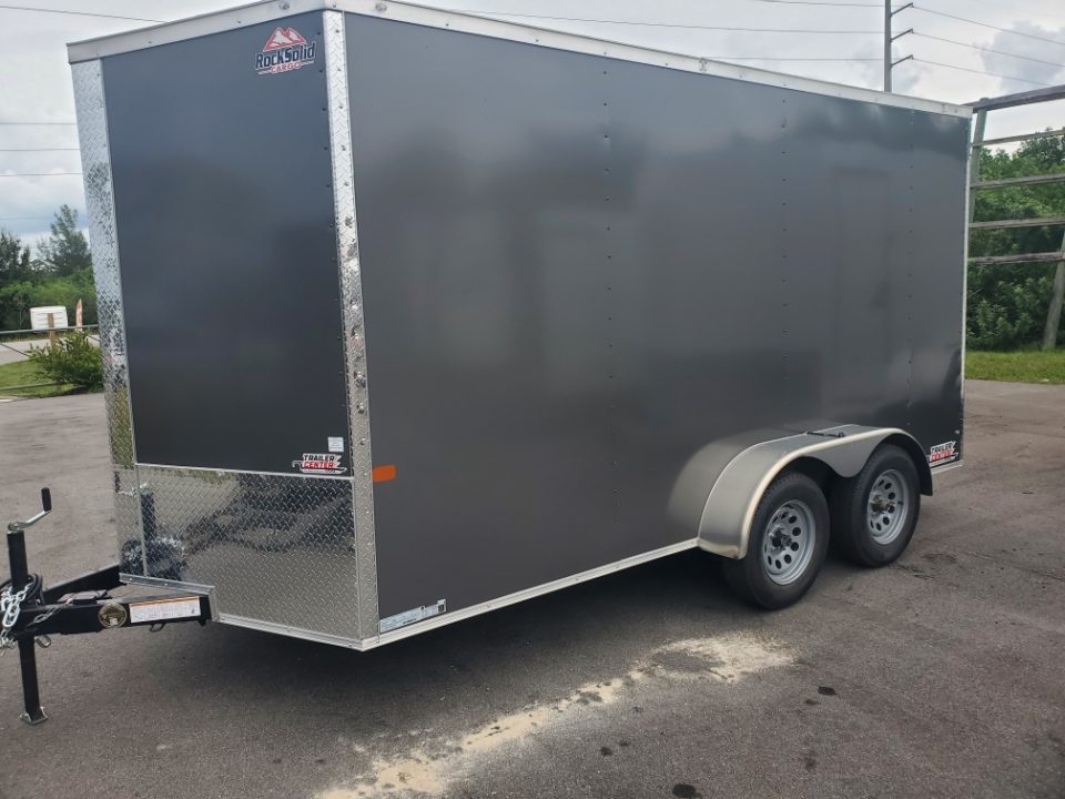New 2027 Rock Solid Cargo 7X14 TANDEM AXLE 7000 LB GVWR .080 POLYCORE SEMII SCREWLESS ENCLOSED Cargo Trailer WITH 7FT HEIGHT, REAR RAMP DOOR W/STARTER FLAP, 4 D RINGS