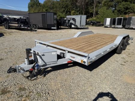 New Load Trail Car Hauler 102 x 20 14K bomber grey W/ Slide in Ramps, Front Tool Box, and Rub Rail