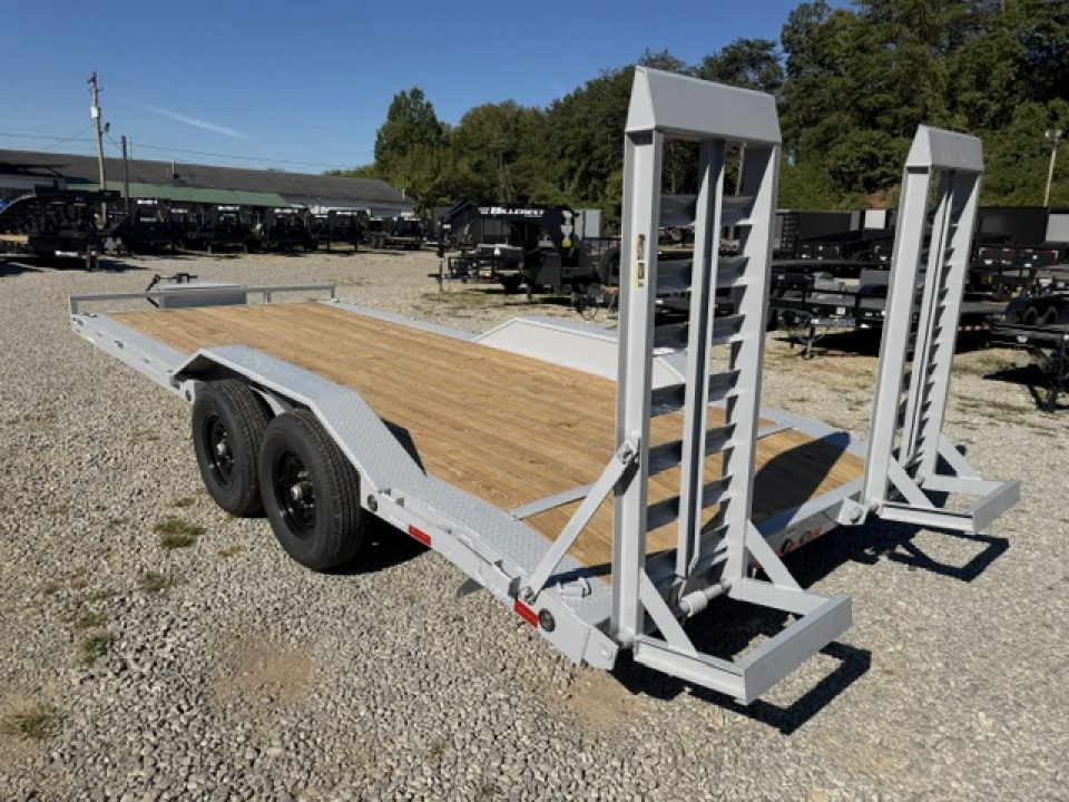 New Load Trail equipment 102 x 20 14K bomber grey W/ Stand Up Ramps, Front Tool Box, and Rub Rail