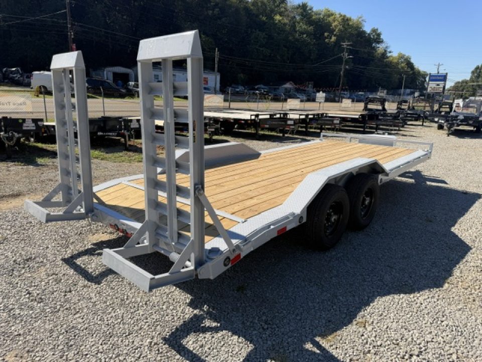New Load Trail equipment 102 x 20 14K bomber grey W/ Stand Up Ramps, Front Tool Box, and Rub Rail