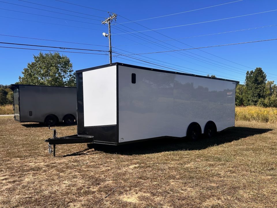 New 2027 8.5x24 Racing Trailer Finished Interior- 5200 Tandem Axle-White-Blackout Car / Racing Trailer