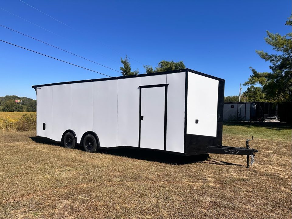 New 2027 8.5x24 Racing Trailer Finished Interior- 5200 Tandem Axle-White-Blackout Car / Racing Trailer