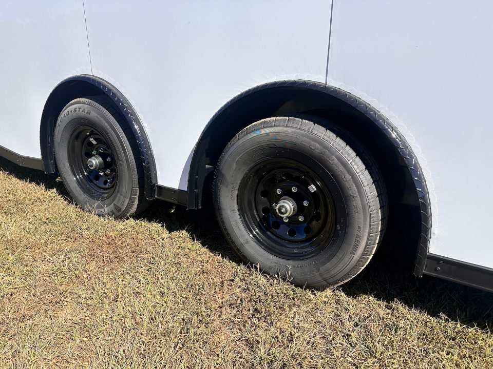 New 2027 8.5x24 Racing Trailer Finished Interior- 5200 Tandem Axle-White-Blackout Car / Racing Trailer