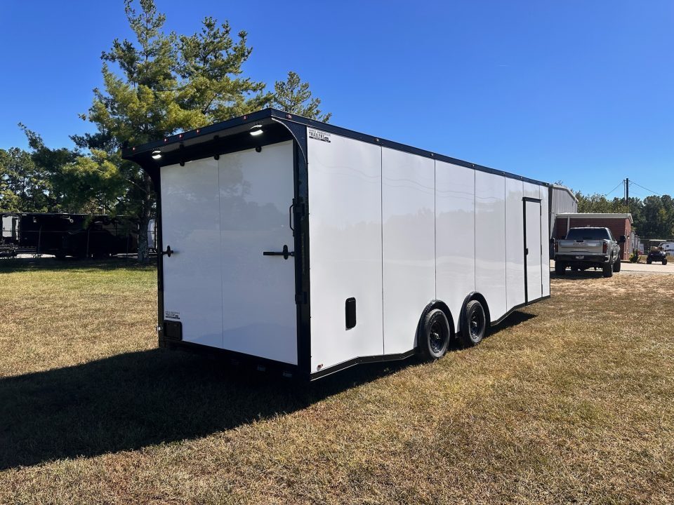 New 2027 8.5x24 Racing Trailer Finished Interior- 5200 Tandem Axle-White-Blackout Car / Racing Trailer